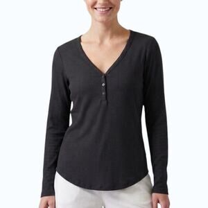 Athleta Wind Down Sleep Top Black Ribbed Henley Women Size M NWT